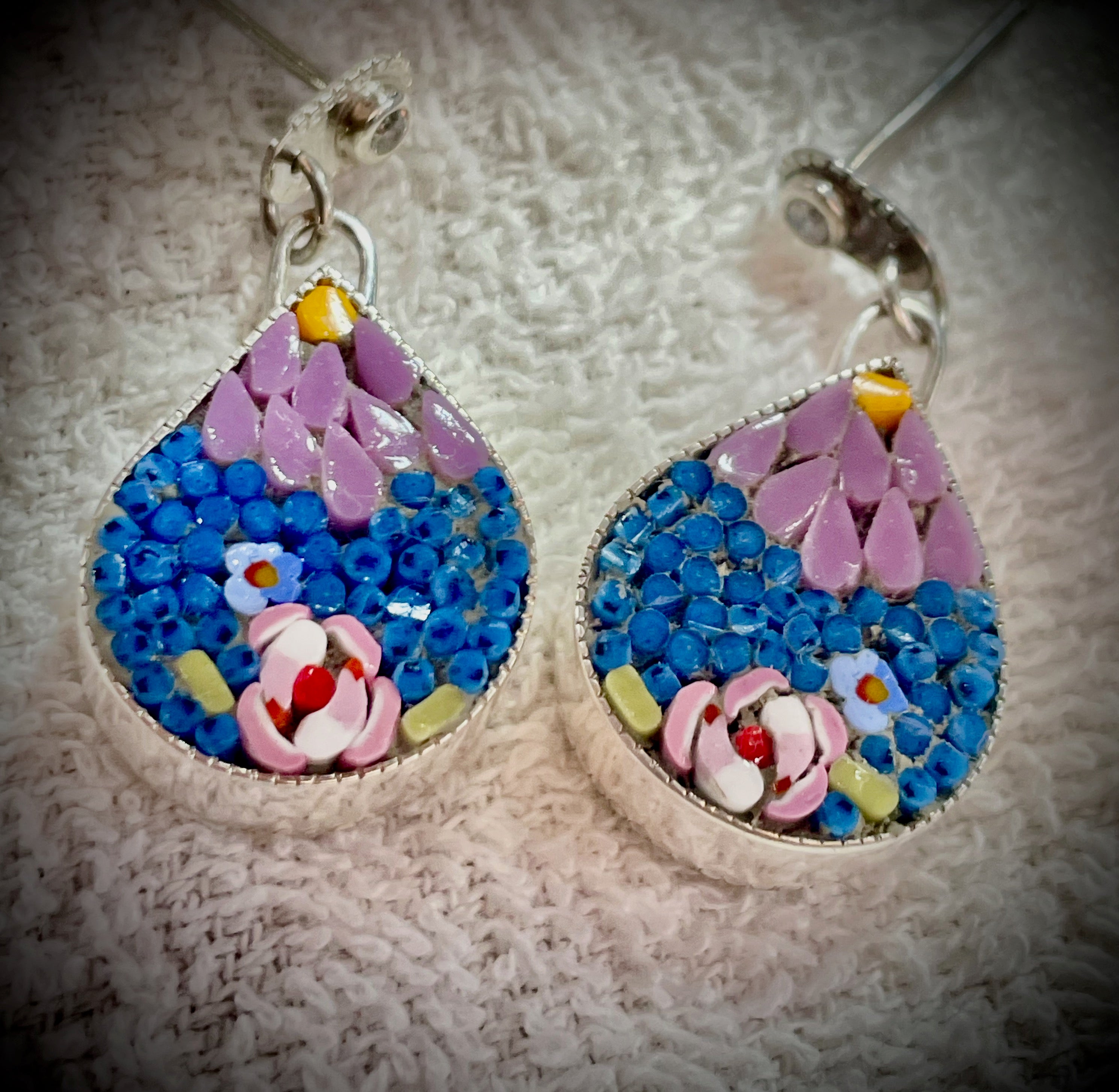 Aros en Gota Flor Micromosaico de Murano